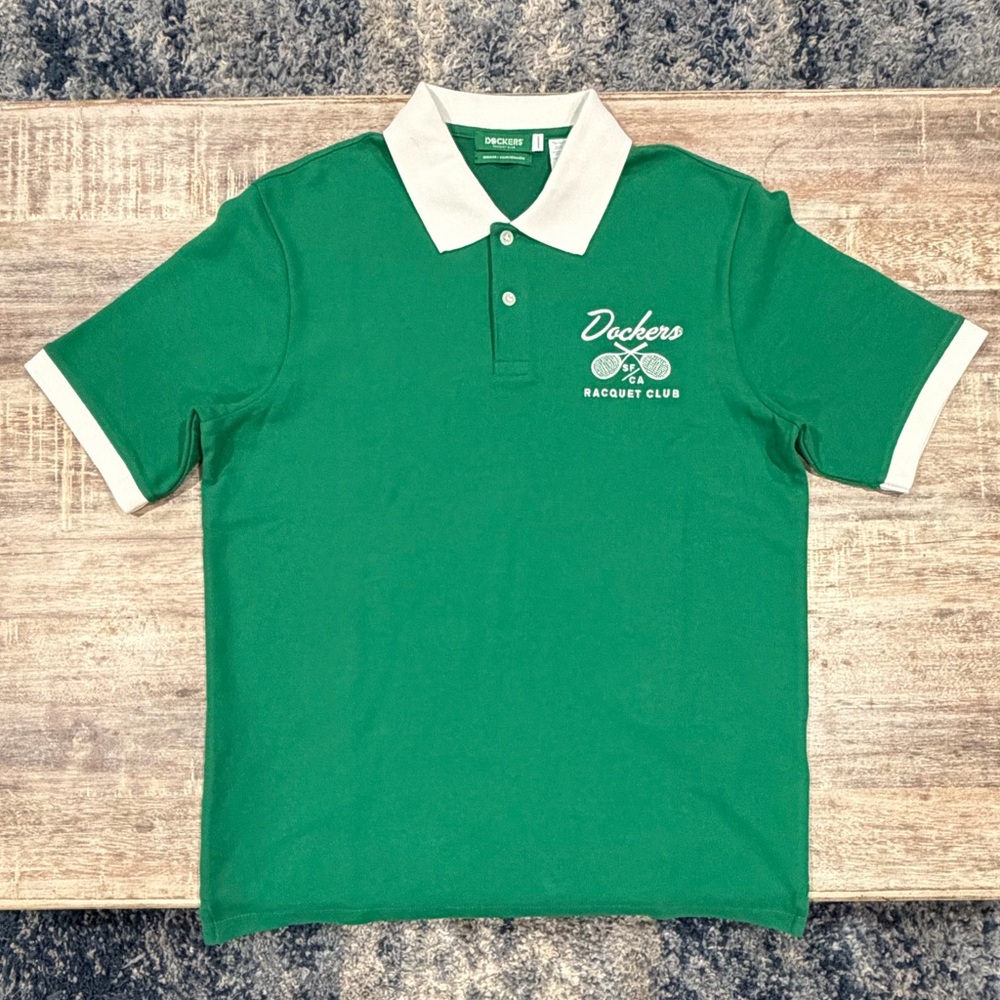 Dockers Green Polo with White Contrast Collar